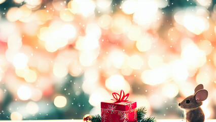 Beautiful holiday decorations with a cute little mouse