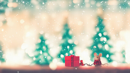 Beautiful holiday decorations with a cute little mouse