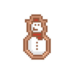 Pixel art gingerbread cookie snowman design