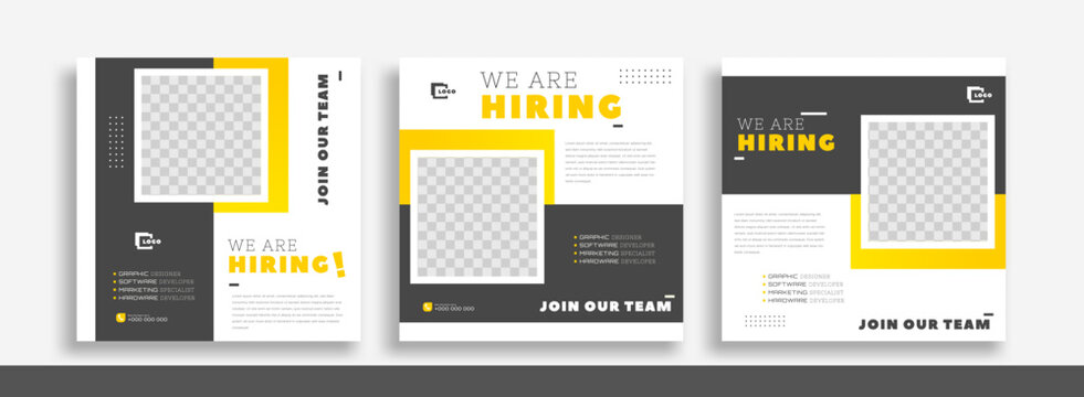 We are hiring job vacancy social media post banner design template. We are hiring job vacancy square web banner design.	