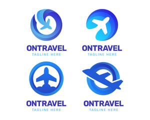 Set of Letter O Travel logo with blue gradient