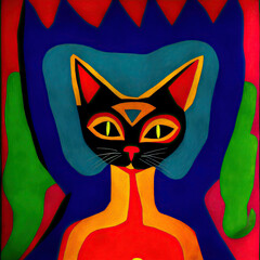 Portrait of a anthropomorphic cat. Digital colorful illustration. Abstract style.