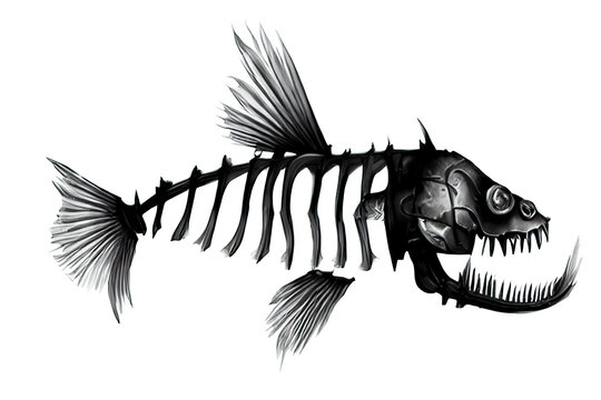 Abstract fish skeleton. Digital illustration. Isolated on white background.