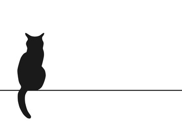 Cat silhouette graphic icon with empty space. The cat is sitting on surface. Sign isolated on the white background. Vector illustration