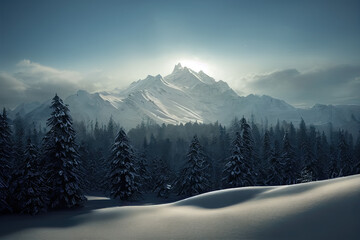 snow covered mountains on winter