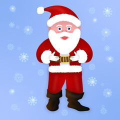 Merry Christmas and Happy New Year. Vector illustrations of Santa Claus, winter forest, city street, frame and Christmas tree decoration for postcard, card or invitation