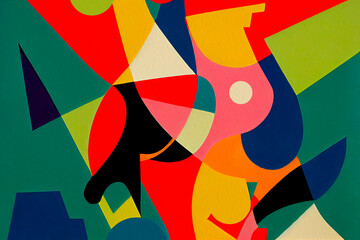 Abstract portrait in cubist style. Oil painting female portraits.