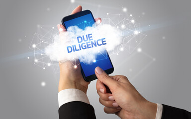Hand using smartphone with cloud business concept