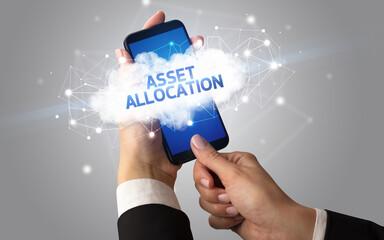 Hand using smartphone with cloud business concept