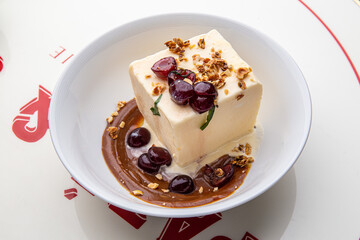 Cheesecake with cherries and chocolate