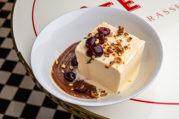 Cheesecake with cherries and chocolate