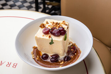 Cheesecake with cherries and chocolate