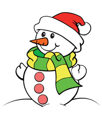 Funny Snowman on white and scarf and hat