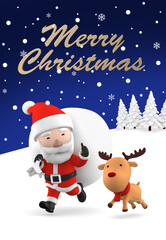 Merry Christmas  Santa Claus with Reindeer , 3D illustration
