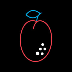 Plum with leaf vector on black background icon