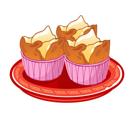 Fa Gao. Chinese desserts, wish for success, gaining wealth and making a fortune. Chinese New Year dessert, cakes, muffins. For stickers, posters, postcards, design elements.