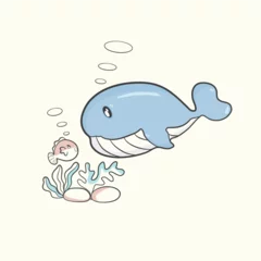 Wall murals Whale Cute whale  and friend illustration, cartoon, vecter