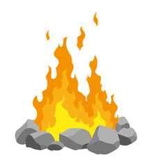 Fireplace campfire type. Burning wood, travel and adventure symbol.  bonfire or woodfire in cartoon flat style. Tourist bonfires in stack