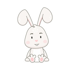 Cute rabbit character isolated on white. Easter bunny vector illustration.