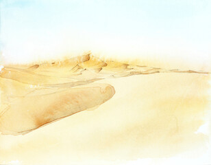 Desert Morocco. Watercolor hand drawn illustration	