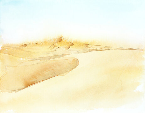 Desert Morocco. Watercolor Hand Drawn Illustration	