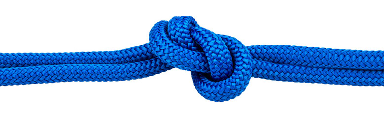 Blaue Seile mit Knoten aus Kunststoff und Hintergrund transparent PNG cut out