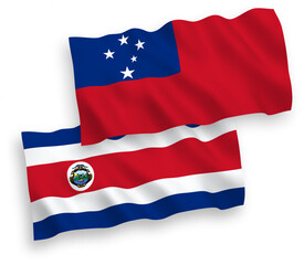 Fototapeta na wymiar Flags of Independent State of Samoa and Republic of Costa Rica on a white background