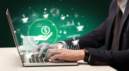 Business hand working on laptop, successful business concept