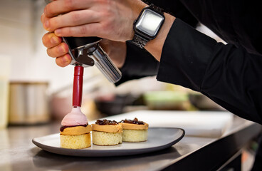 chef cooking Terrine of foie gras on kitchen