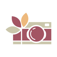 Retro Camera with leaves for Photography Logo