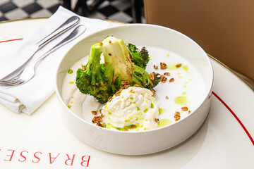 Baked broccoli with sauce and chilli