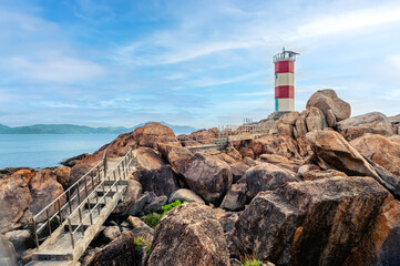 View of Ganh Den lighthouse located in Phu Yen province. It built in 2002 and also a tourist...
