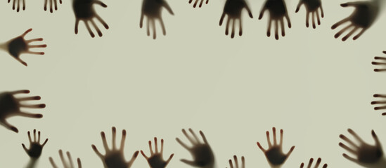 Horizontal scary banner with handprints of horrible zombies, scary walking dead, zombies, concept...