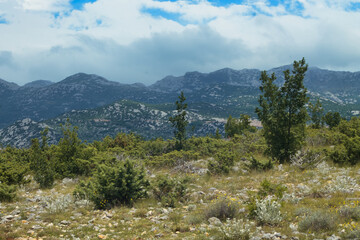 gravel desert in mountains with grass in croatia