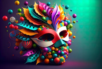 Poster festive carnival mask with rich decoration, attributes of the Brazilian carnival © Ivan Traimak