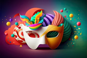 Poster festive carnival mask with rich decoration, Italian carnival paraphernalia, party paraphernalia © Ivan Traimak