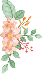 Pink Orange Flower Arrangement with watercolor style