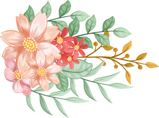 Obraz premium Pink Orange Flower Arrangement with watercolor style