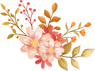 Pink Orange Flower Arrangement with watercolor style