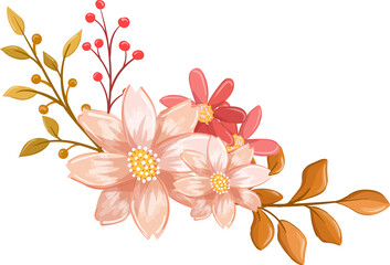 Obraz na płótnie Canvas Pink Orange Flower Arrangement with watercolor style