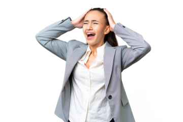 Young Arabian woman over isolated chroma key background stressed overwhelmed