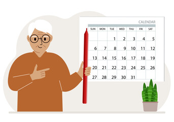 A man with a pencil in his hand creates a calendar. Planning and time management, responsible employee plans meetings and events.