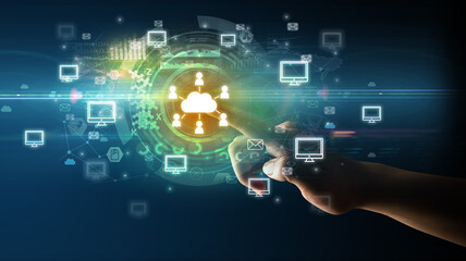 touching with soft gesture multimedia screen with future technology concept