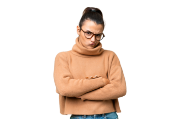 Young beauty woman over isolated chroma key background feeling upset