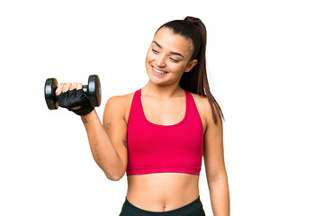 Young sport woman making weightlifting with happy expression