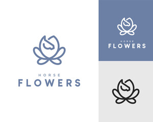 simple logo of flower and horse vector illustration