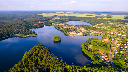 Aerial view of the town of the old city of Lubniewice, Polska