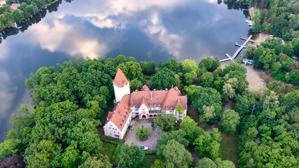 Aerial view of the town of the old city of Lubniewice, Polska