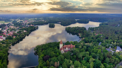 Aerial view of the town of the old city of Lubniewice, Polska