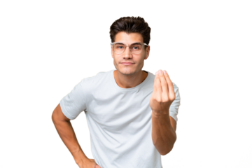 Young caucasian handsome man over isolated background making Italian gesture